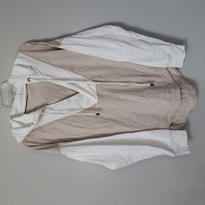 Anthropologie Tan and White Hoodie Sweatshirt